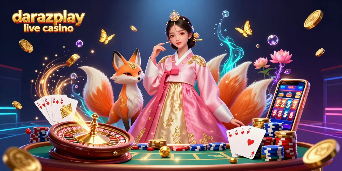 Experience the excitement of darazplay live casino with stunning visuals of an elegant Asian woman and lucky nine-tailed fox.