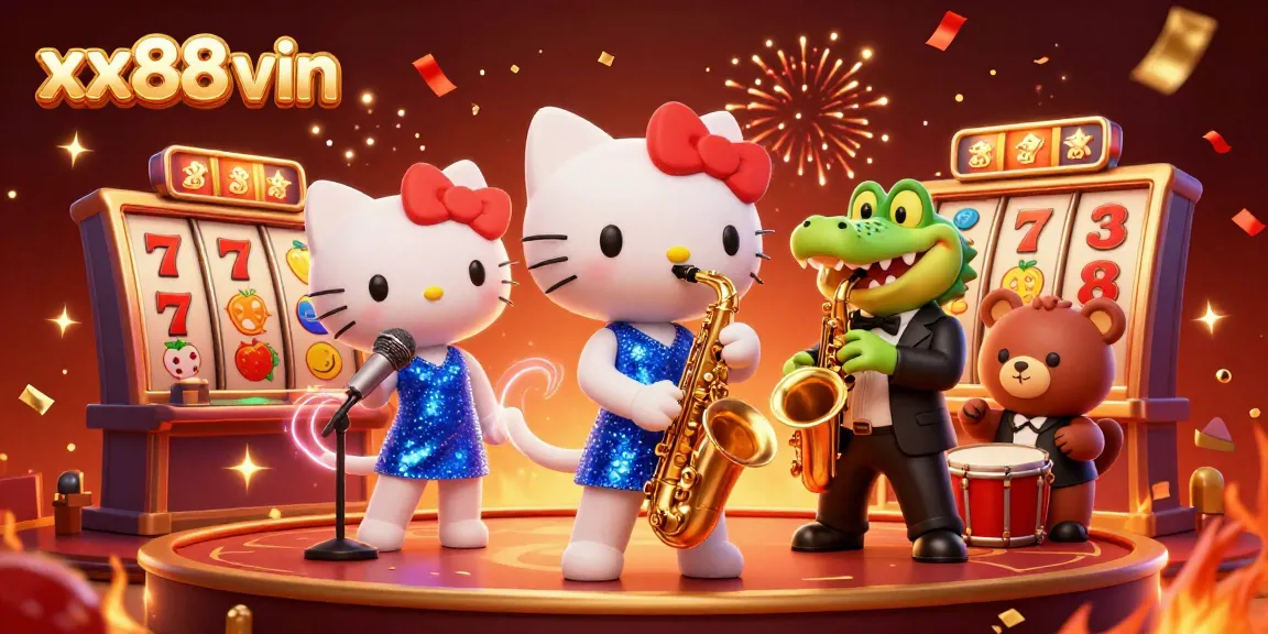 Experience the excitement of xx88 vin as animated characters perform with slot game elements.