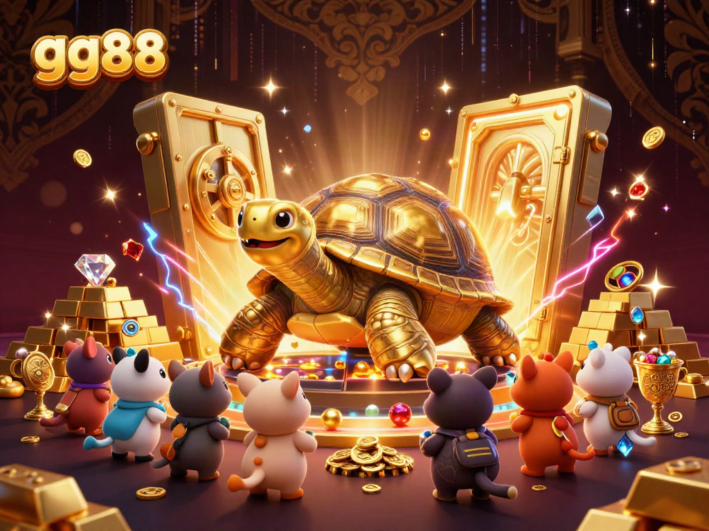 Engage in thrilling gameplay at gg88 featuring a golden tortoise pinball machine and treasures.