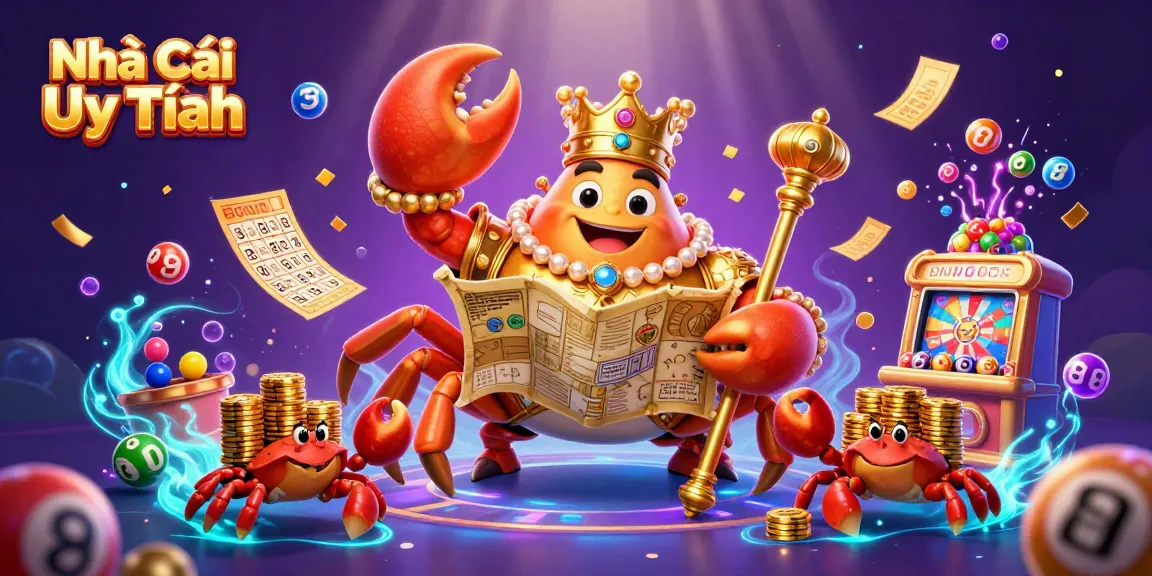 Engage with vibrant games at Nhà Cái Uy Tín featuring a golden crab emperor amidst colorful betting elements.