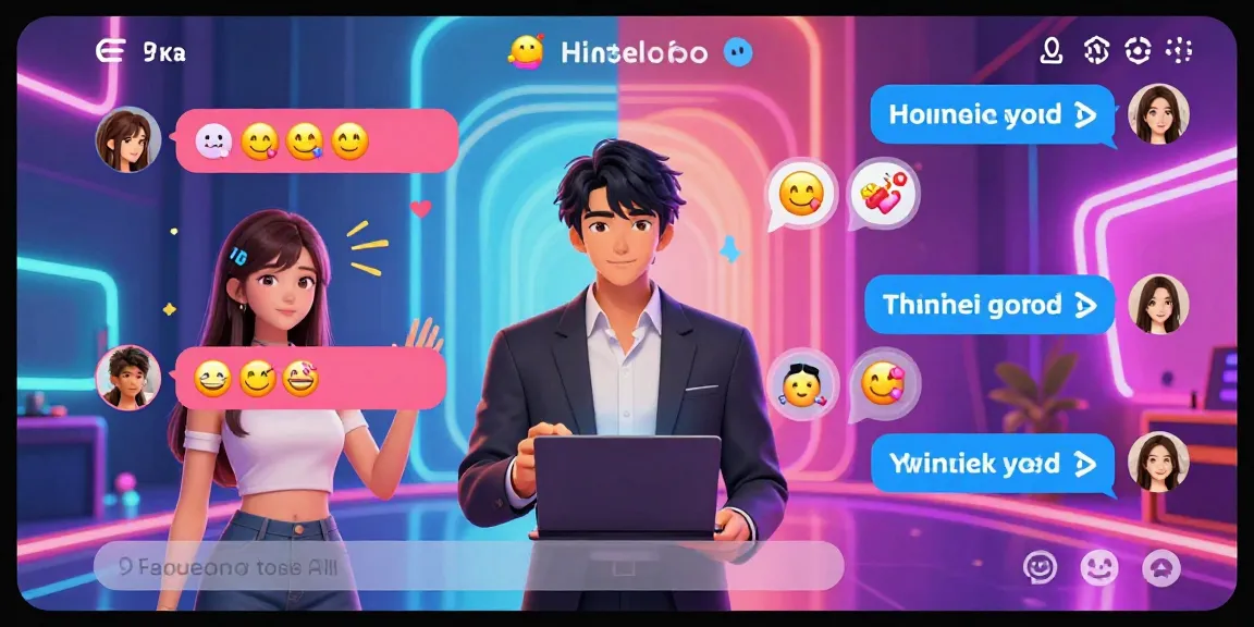 Engaging hentai chat AI scene with animated characters interacting online in a vibrant digital interface.