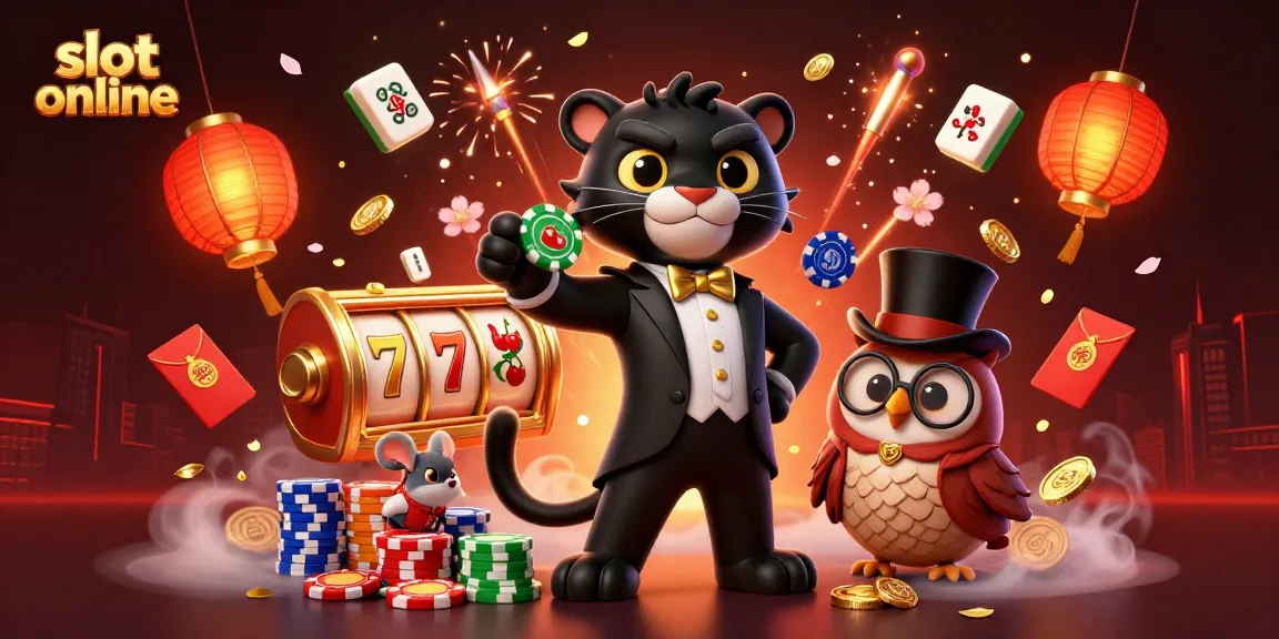 Engaging slot online scene featuring a panther, owl, and mouse in a vibrant casino setting