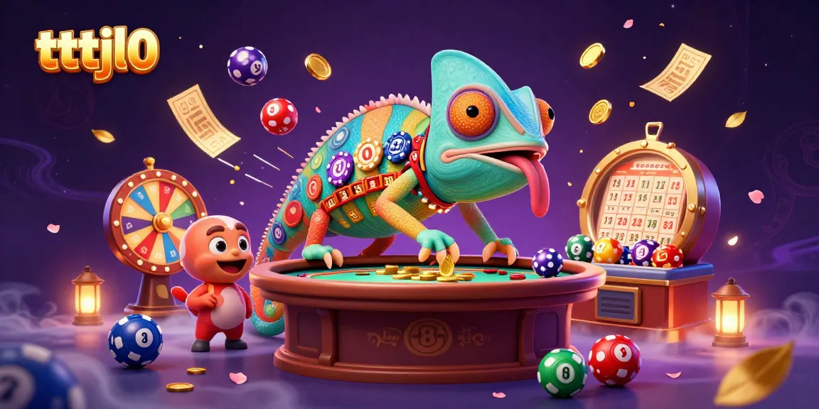 Experience tttjl0's vibrant casino world with a chameleon owner amidst lottery excitement.
