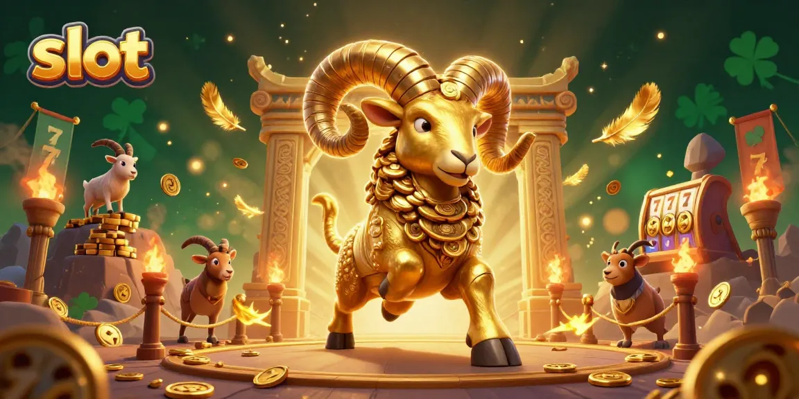 Experience the thrilling action of slots with a golden ram charging through a vibrant casino scene.