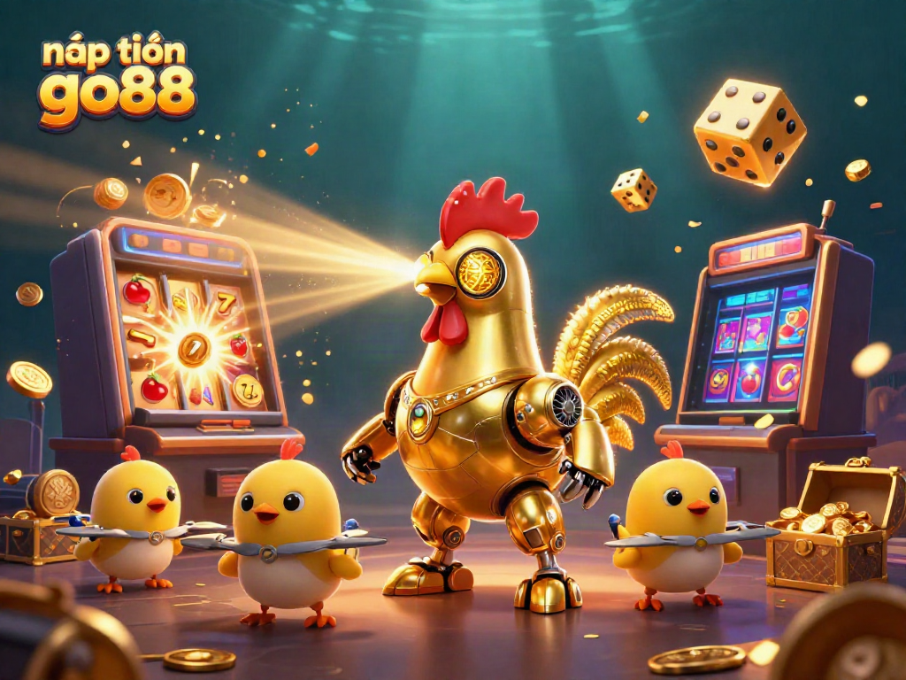 Engage with nạp tiền go88 while experiencing a vibrant 3D casino adventure featuring a golden robot and exciting game elements.