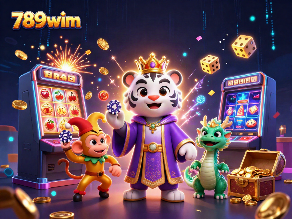 Engage in thrilling gameplay with 789wim, featuring a lively 3D casino scene with vibrant characters and elements.