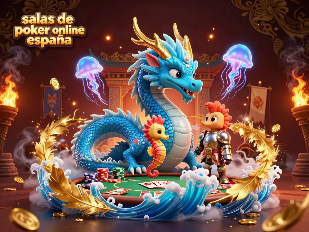 Partidas emocionantes en salas de póker online España con dragón y caballero marino.
