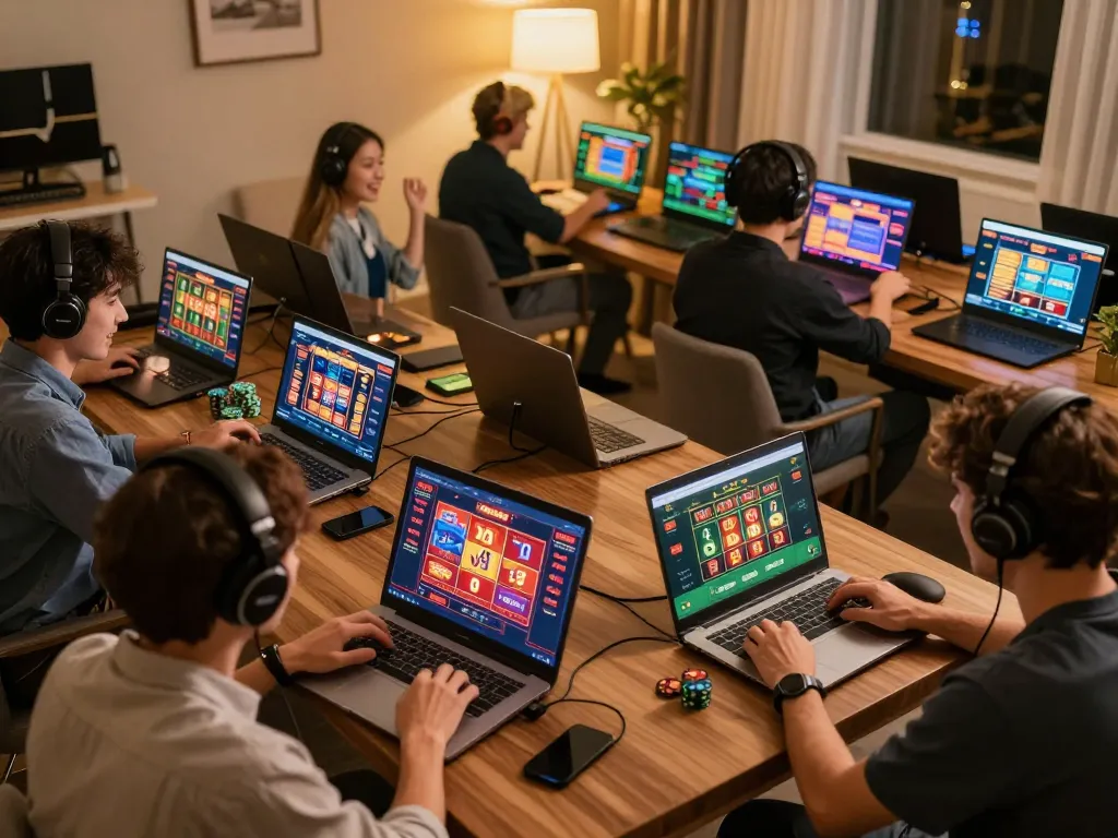 Players enjoying the 58win online casino platform on their devices, celebrating big wins.